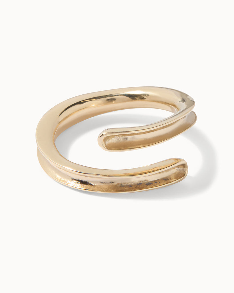 Recycled solid gold adjustable concave ring handcrafted in London by Maya Magal London