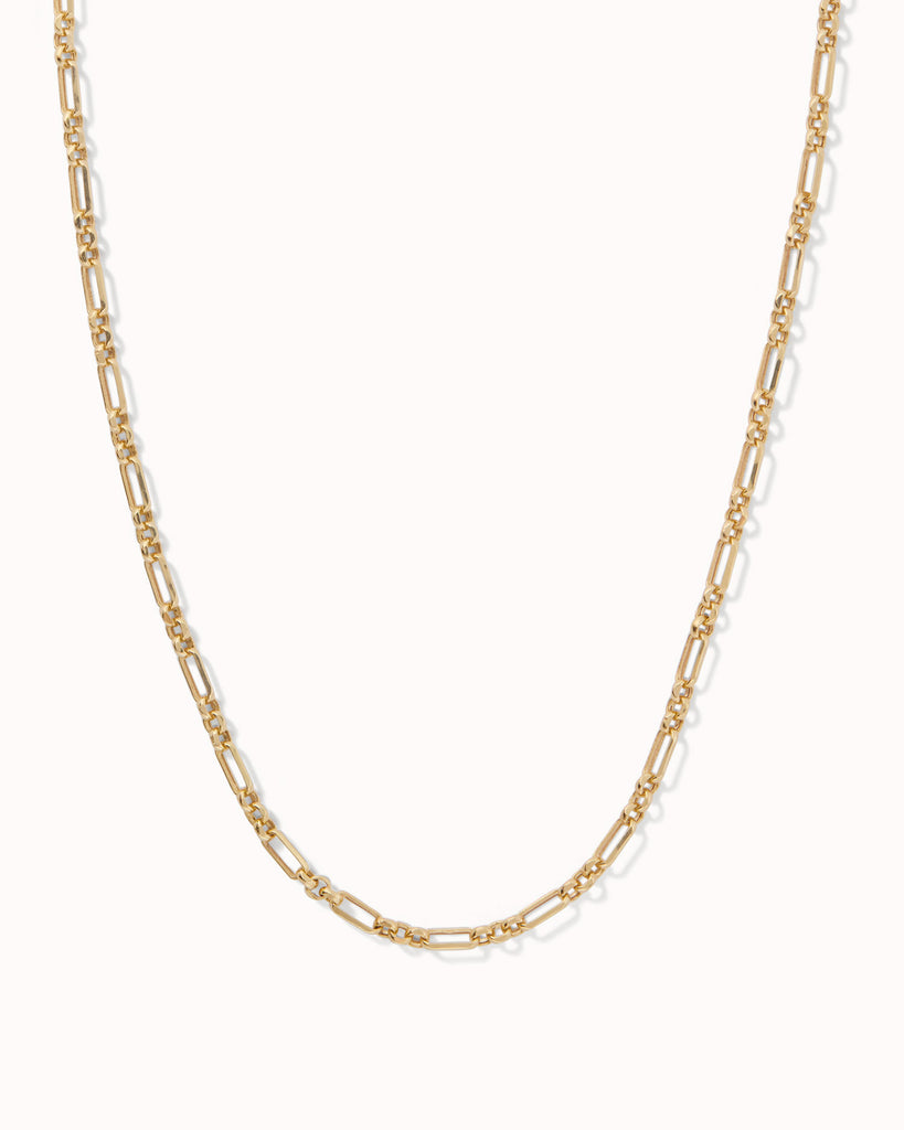 recycled 9ct solid yellow gold figaro chain handcrafted in London by Maya Magal