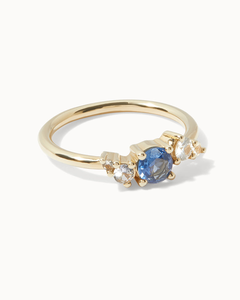 Solid Gold blue sapphire ring with cluster handcrafted in London by Maya Magal London