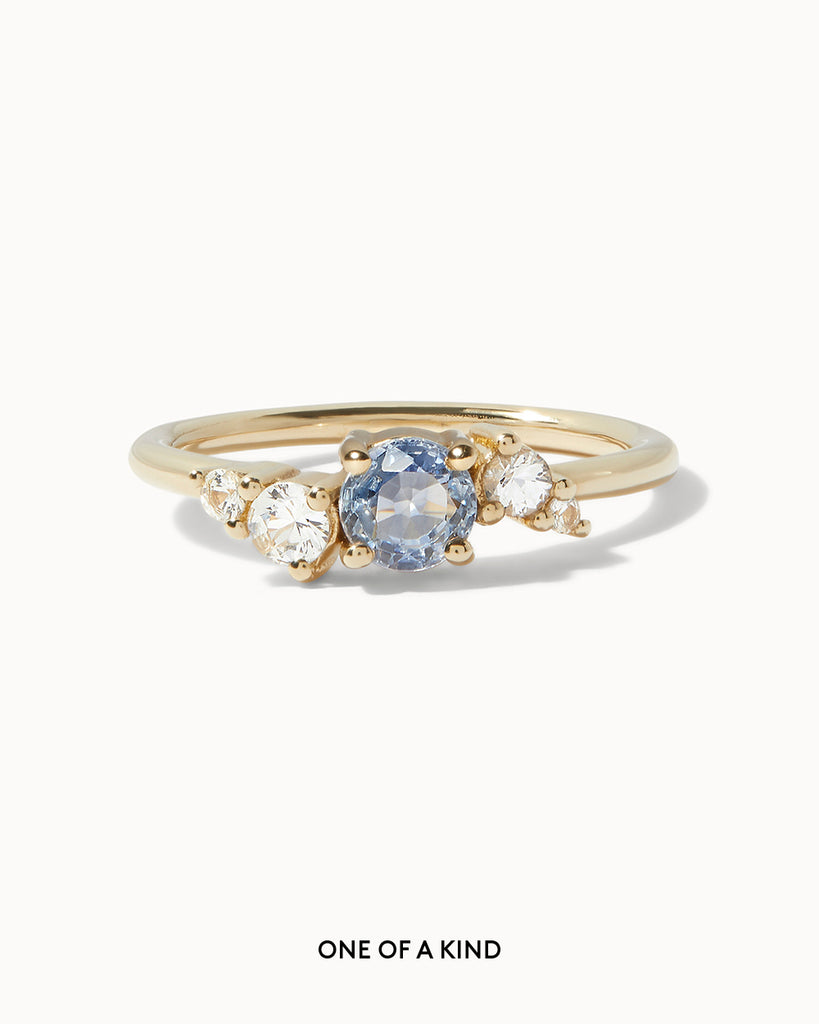 Solid gold pale blue sapphire ring with cluster handcrafted in London by Maya Magal London