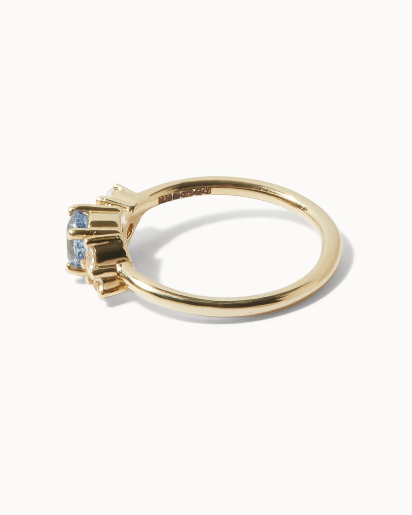 Solid gold pale blue sapphire ring with cluster handcrafted in London by Maya Magal London