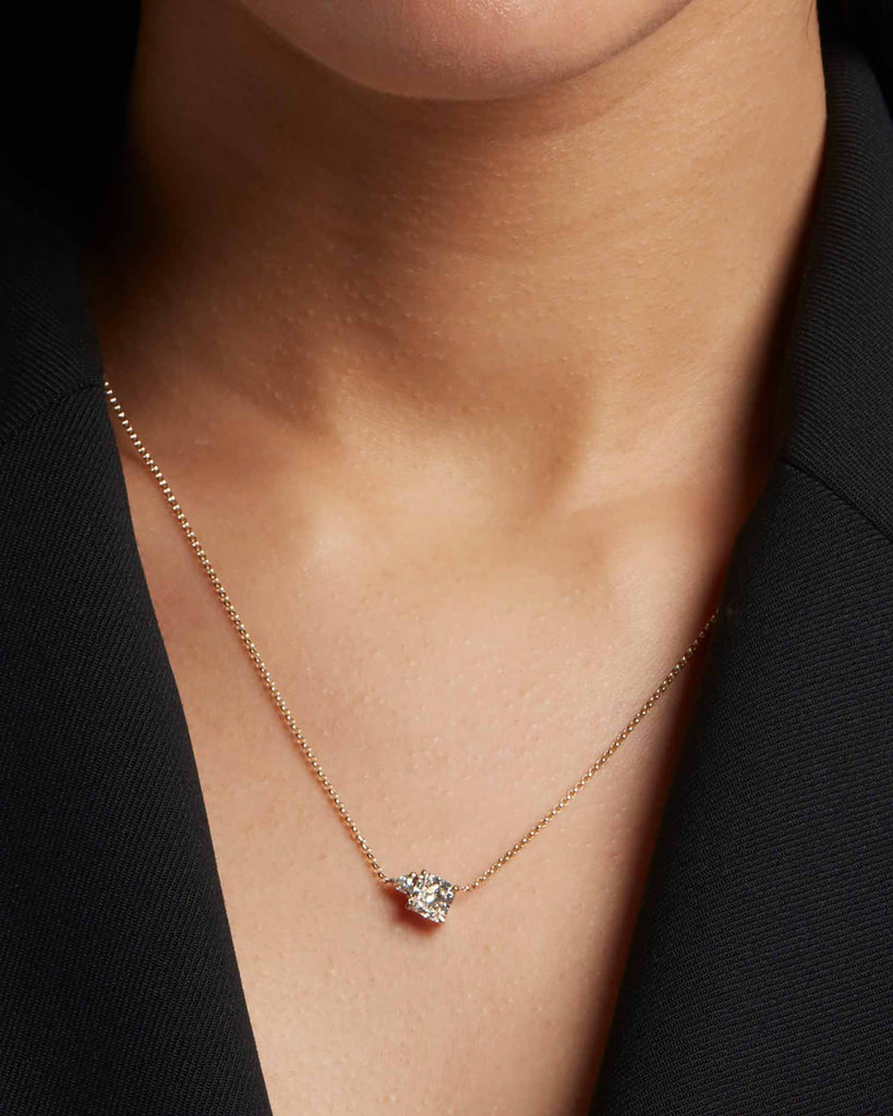 Radiant Cut white diamond with Trillion side on a recycled 9ct solid yellow gold chain handcrafted in London by Maya Magal