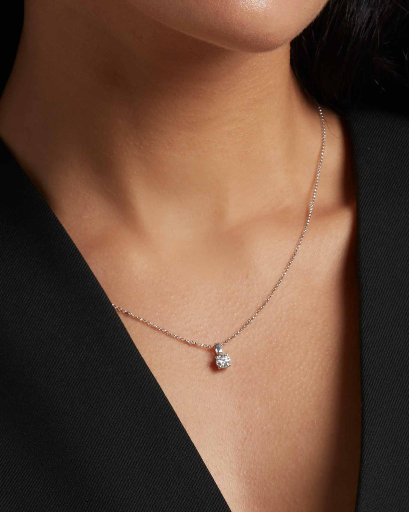 Recycled 9ct solid white gold necklace with white round diamond handcrafted in London by Maya Magal London