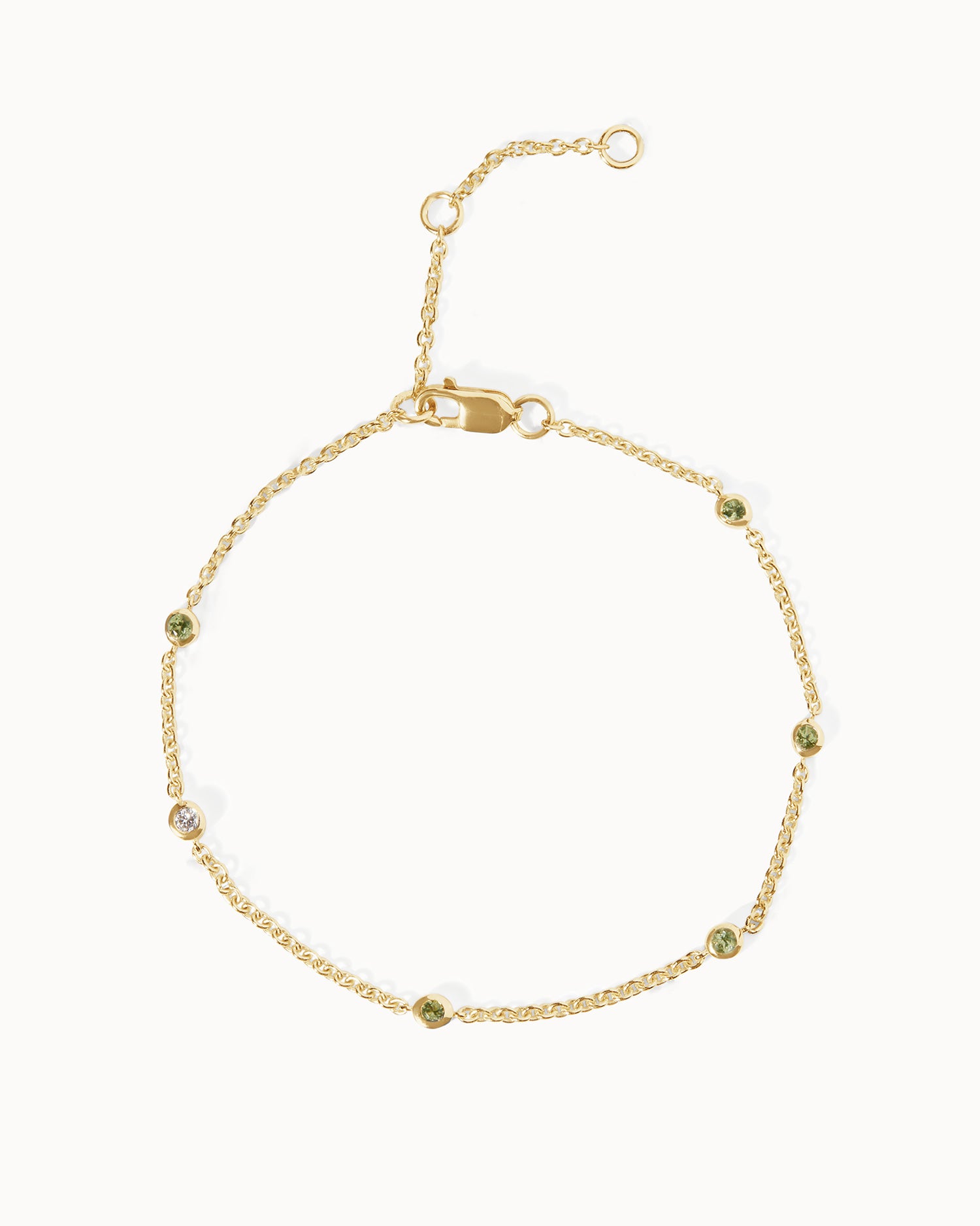 August Peridot Birthstone Station Bracelet