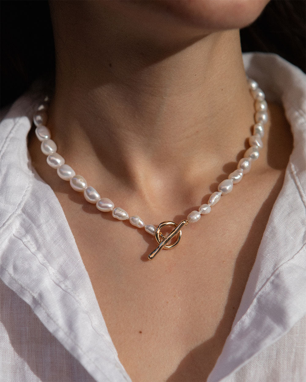 Baroque Pearl T-Bar Necklace