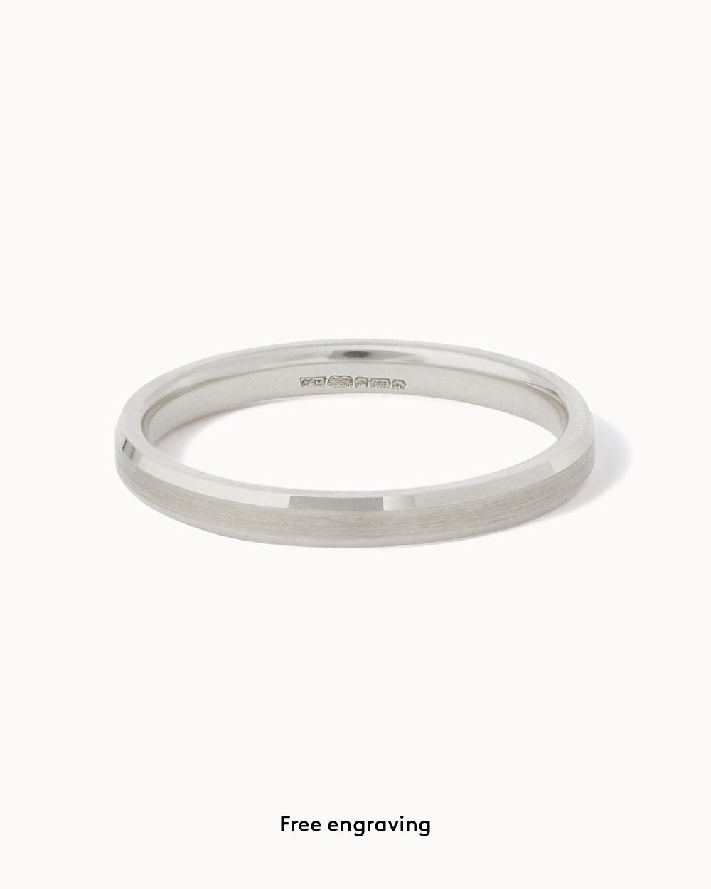 9ct White Gold Bevelled Edge Ring - 2mm Band