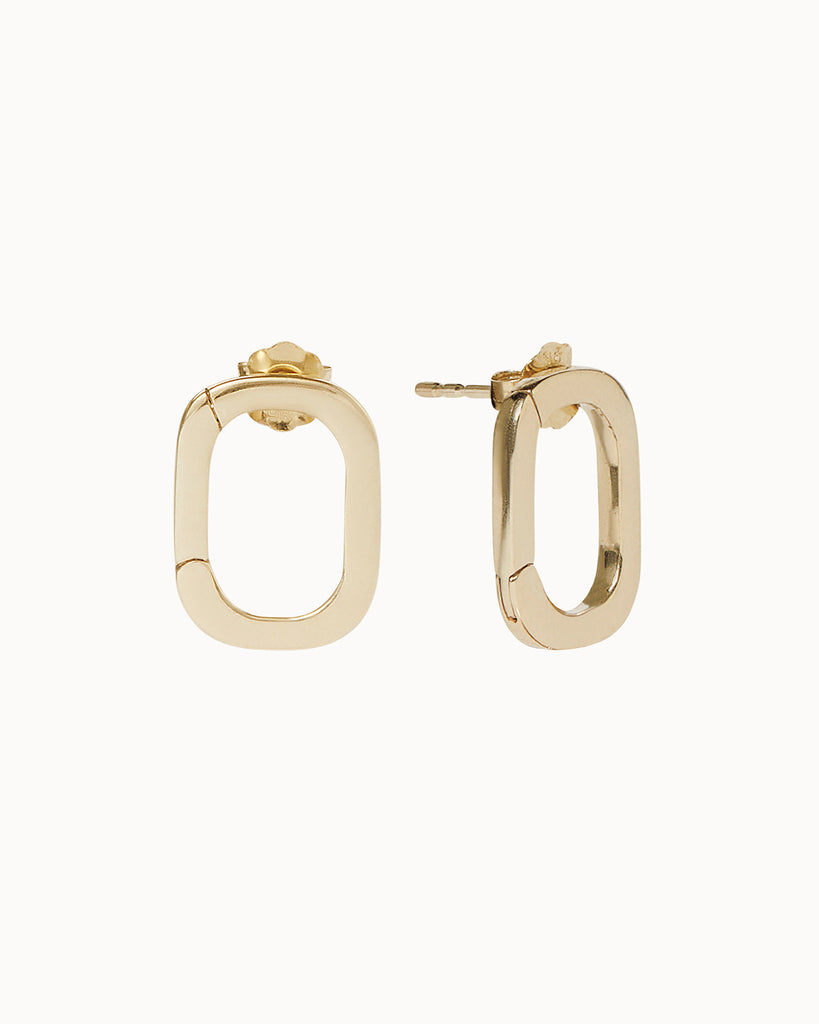 Recycled 9ct solid gold oval hoop earrings handmade in London by Maya Magal London