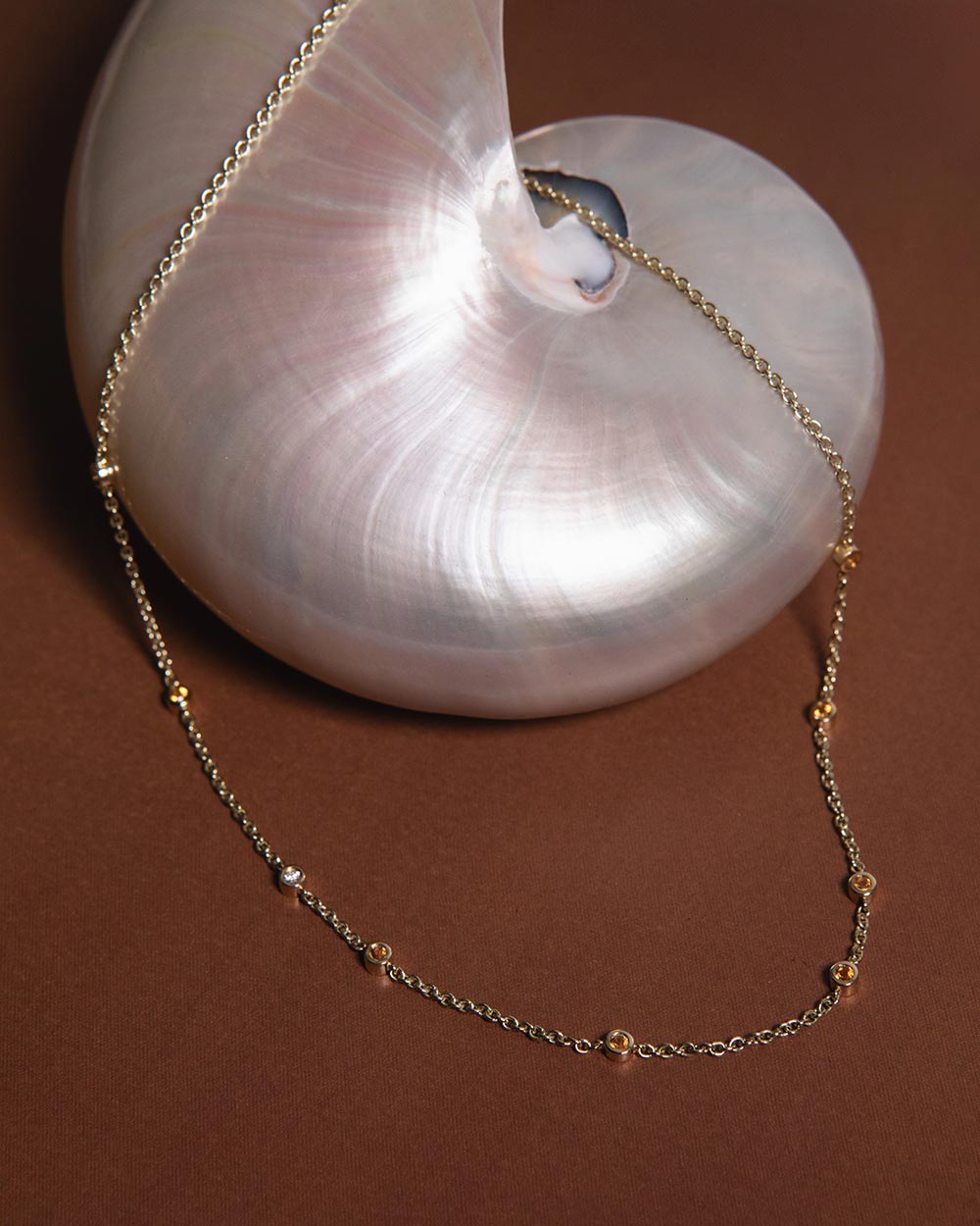 November Citrine Birthstone Station Necklace