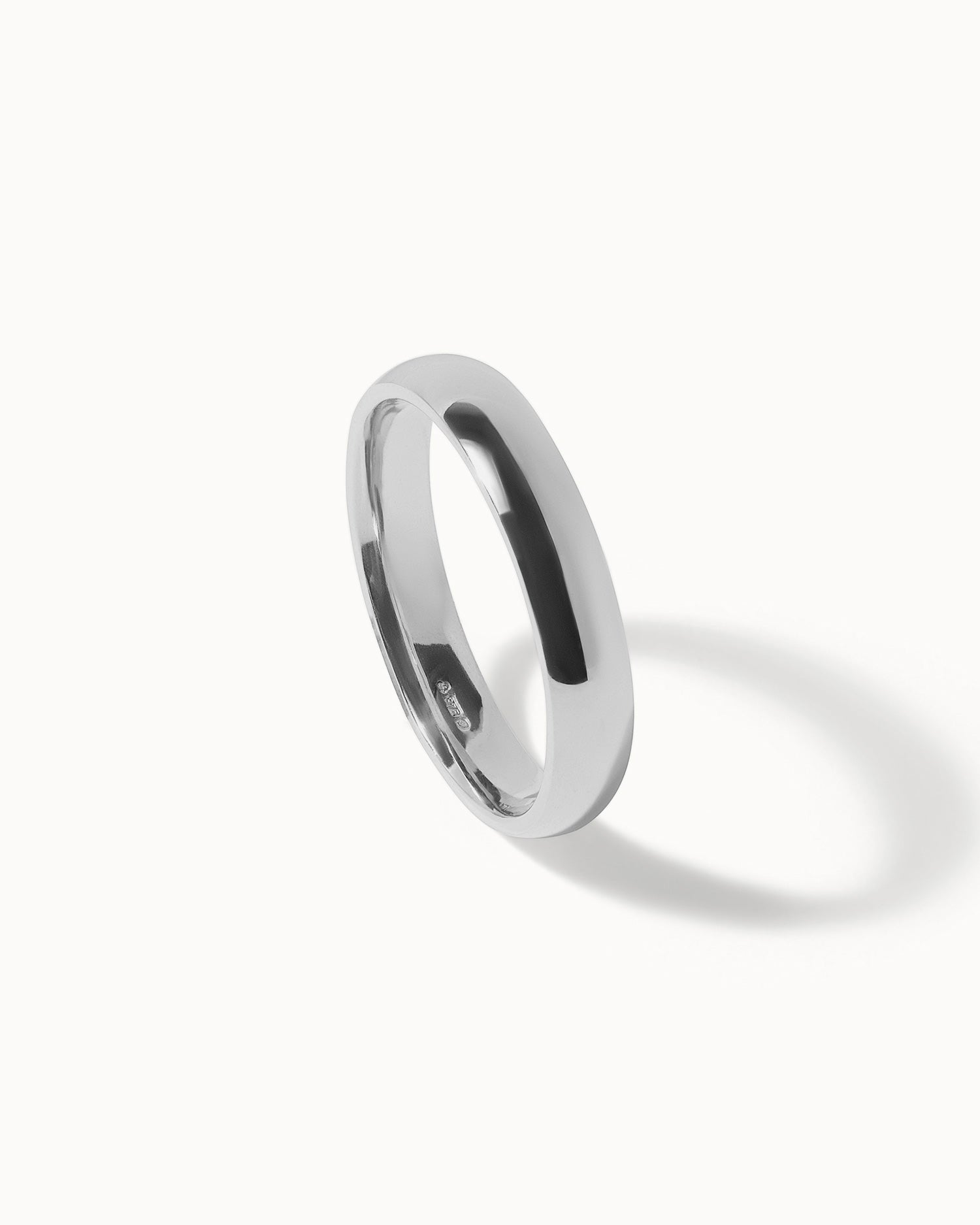 18ct White Gold Classic Ring - 4mm Band side view on white background