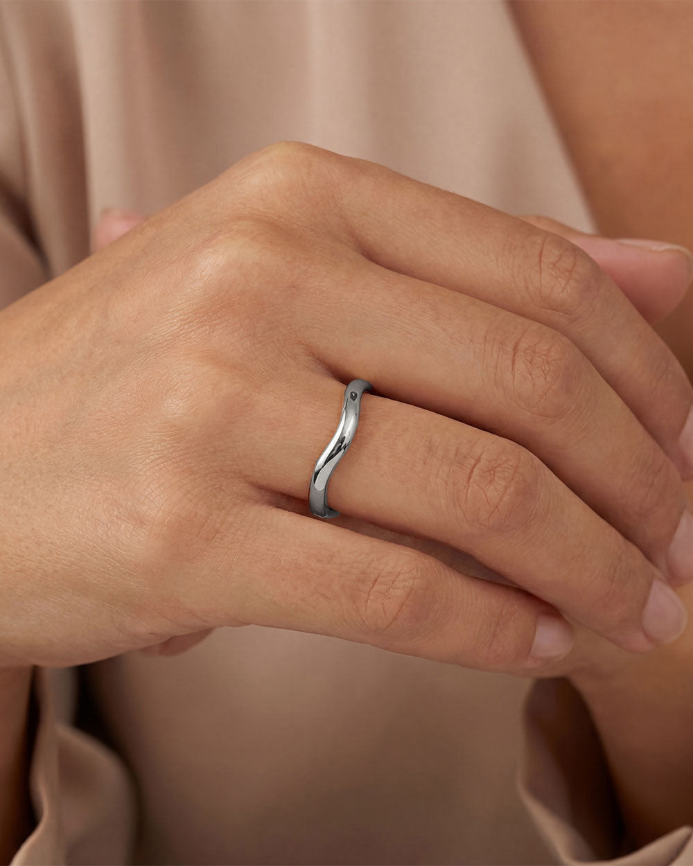 18ct White Gold Contour Ring on model 