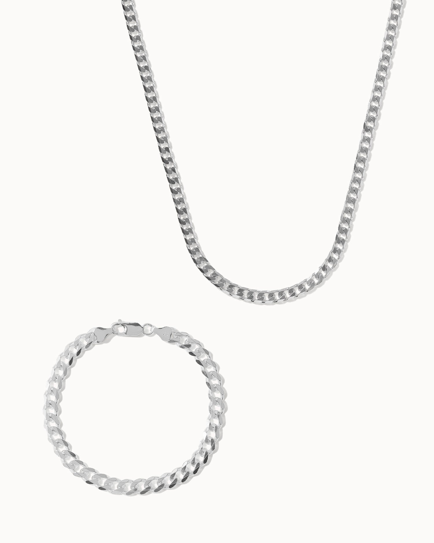 Heavy Curb Chain Necklace and Bracelet Set