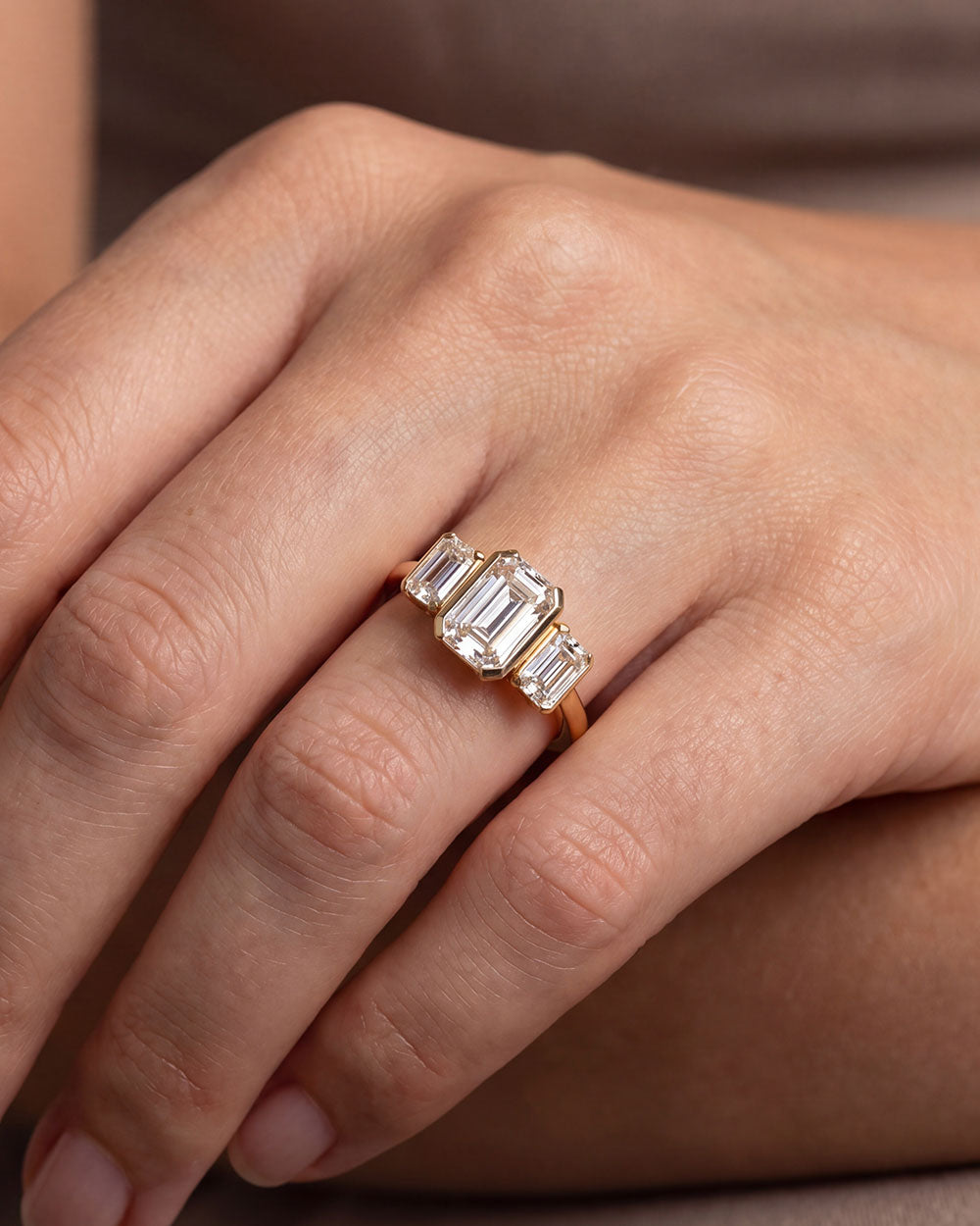Emerald Cut Lab Grown Diamond Trilogy Ring