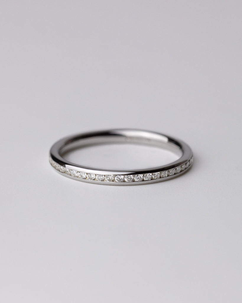 Recycled 9ct Solid White Gold Diamond Eternity Ring with natural diamonds handmade in London by Maya Magal
