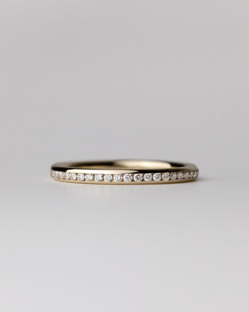 Recycled 9ct Solid Yellow Gold Diamond Half Eternity Ring with natural diamonds handmade in London by Maya Magal