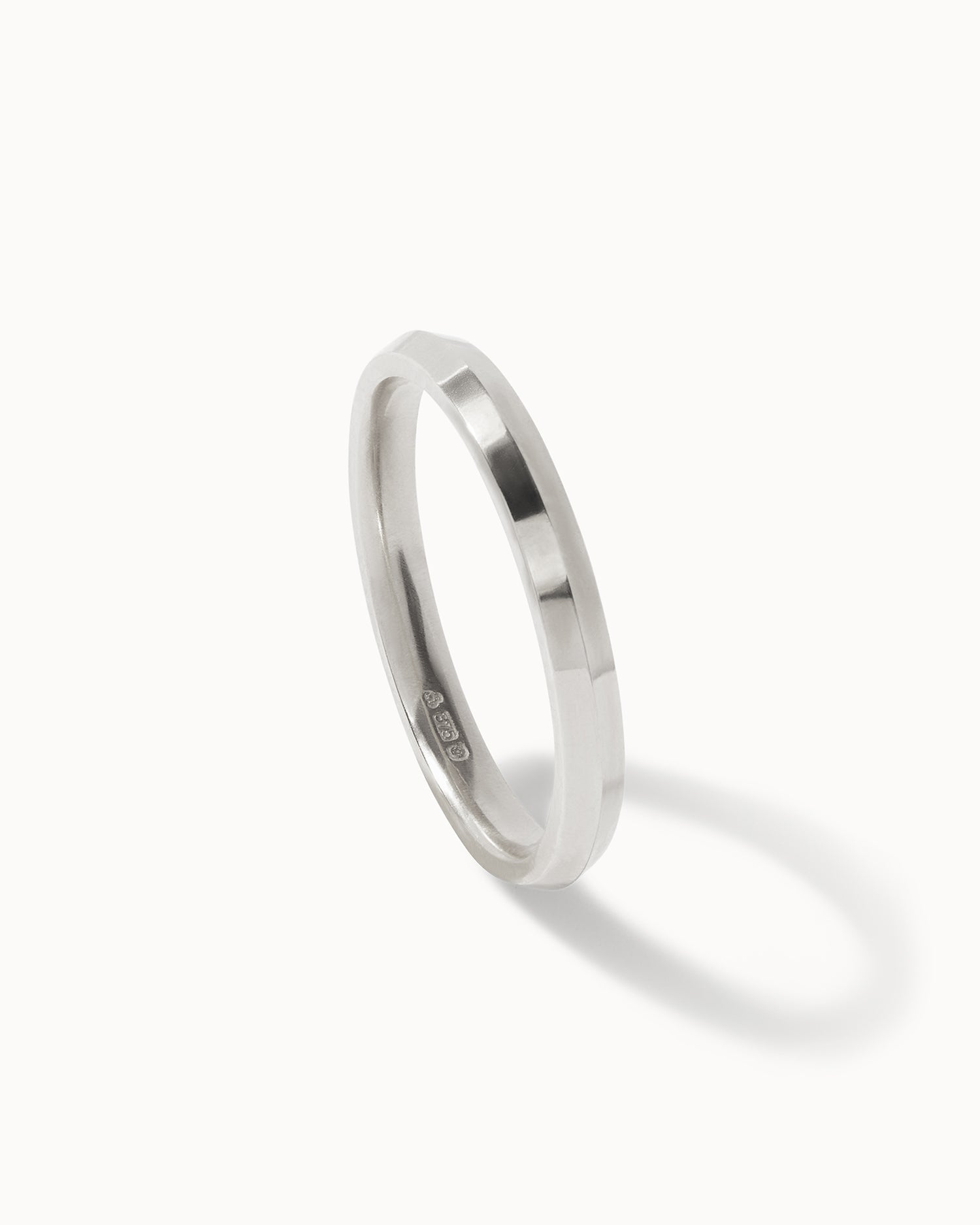 9ct White Gold Fine Edge Ring - 2mm Band