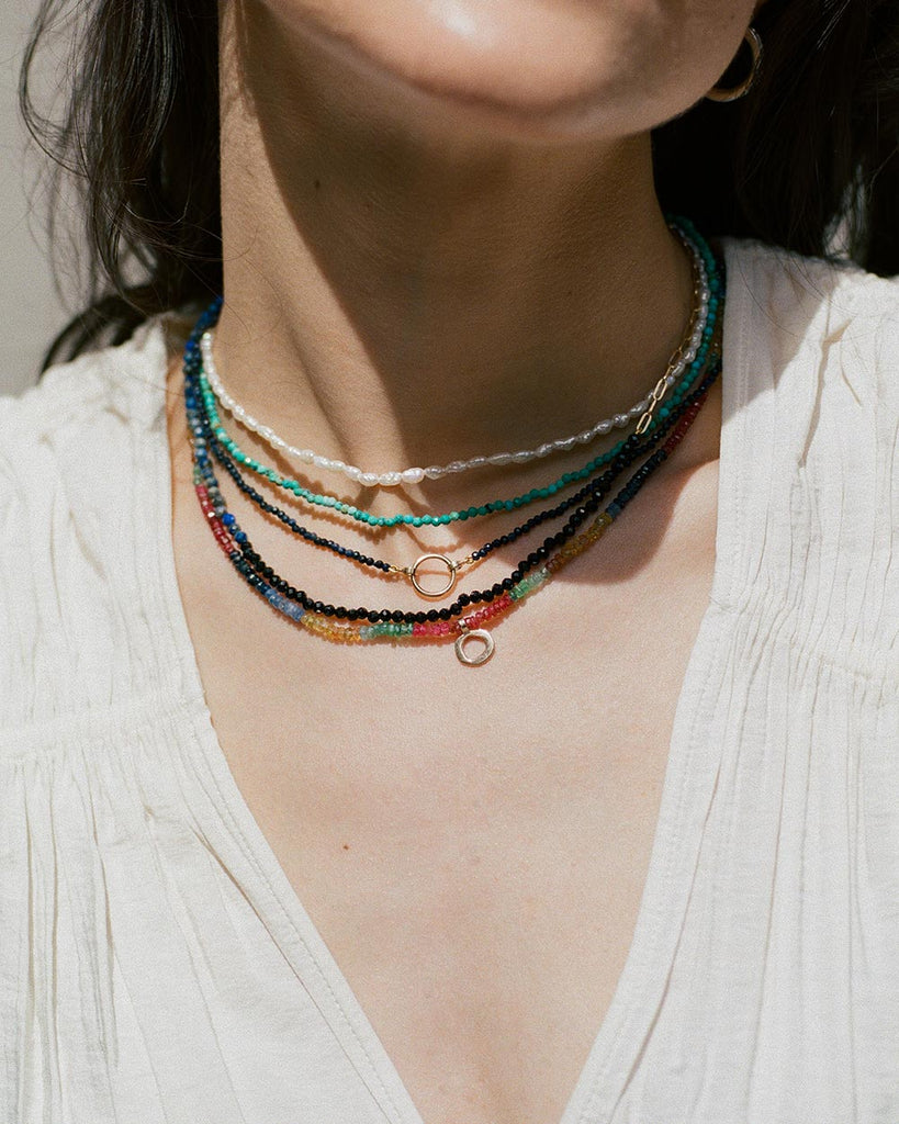 turquoise beaded necklace handstrung on silk thread handcrafted in London with 925 sterling silver by Maya Magal London