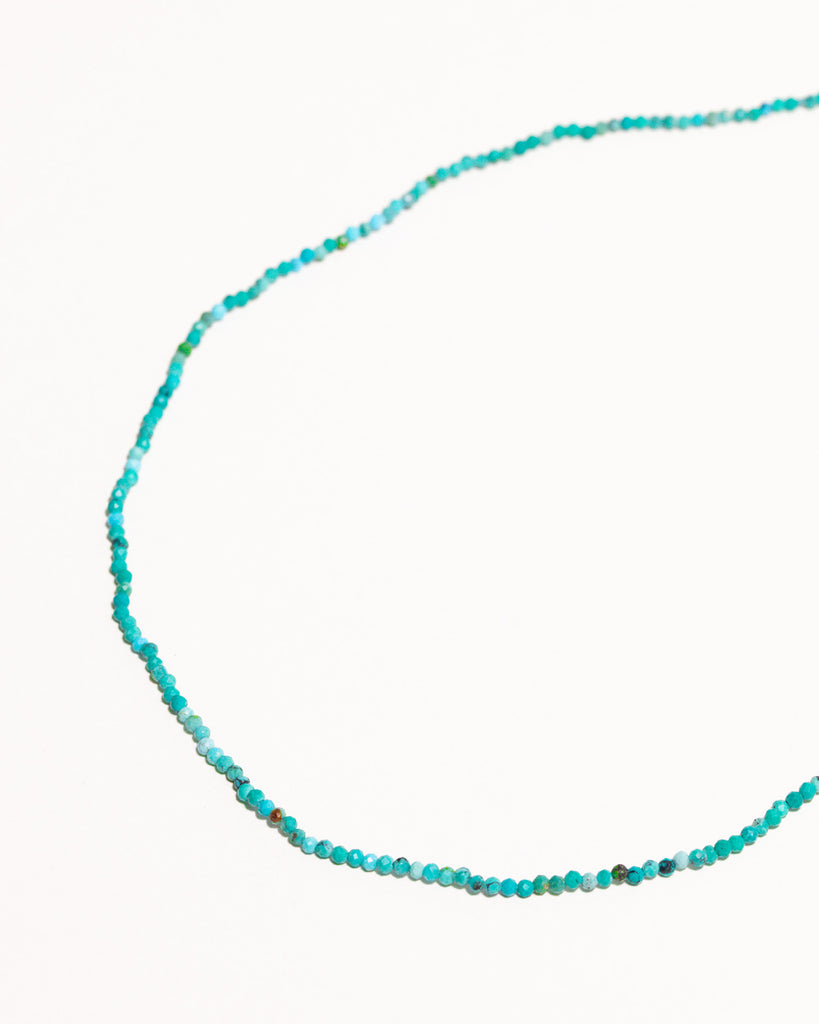 turquoise beaded necklace handstrung on silk thread handcrafted in London with 925 sterling silver by Maya Magal London