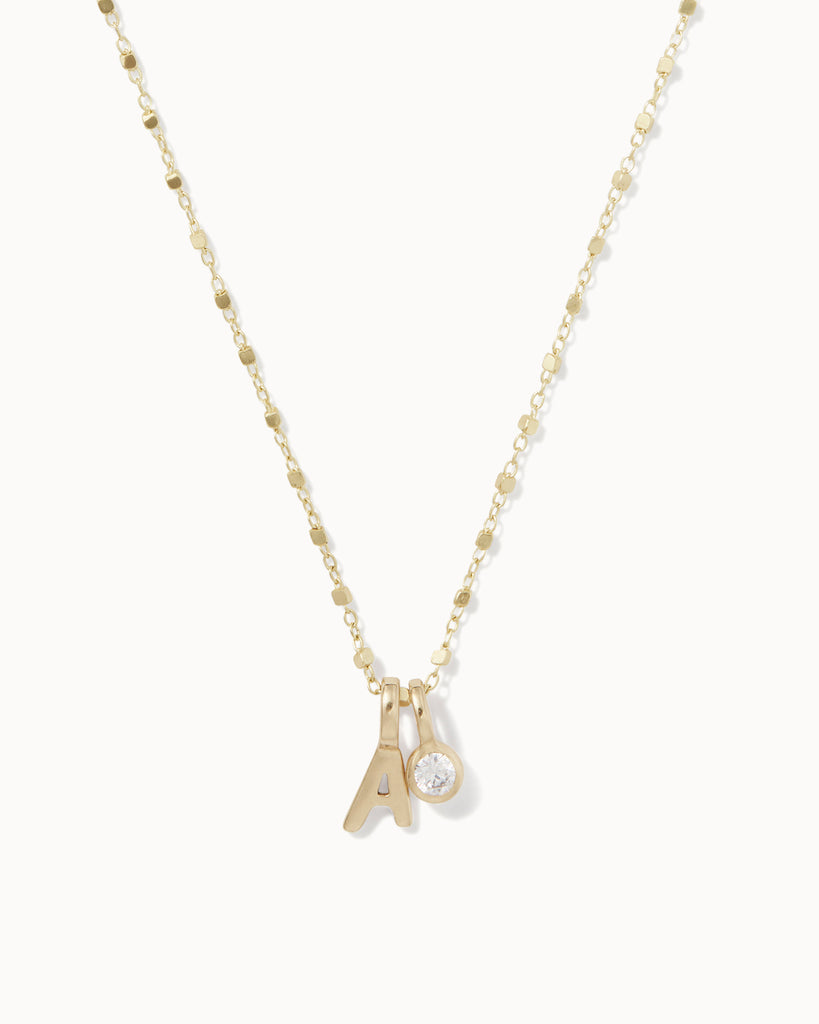 Recycled 9ct solid gold chain with initial charm and lab-grown diamond charm handmade in London by Maya Magal London