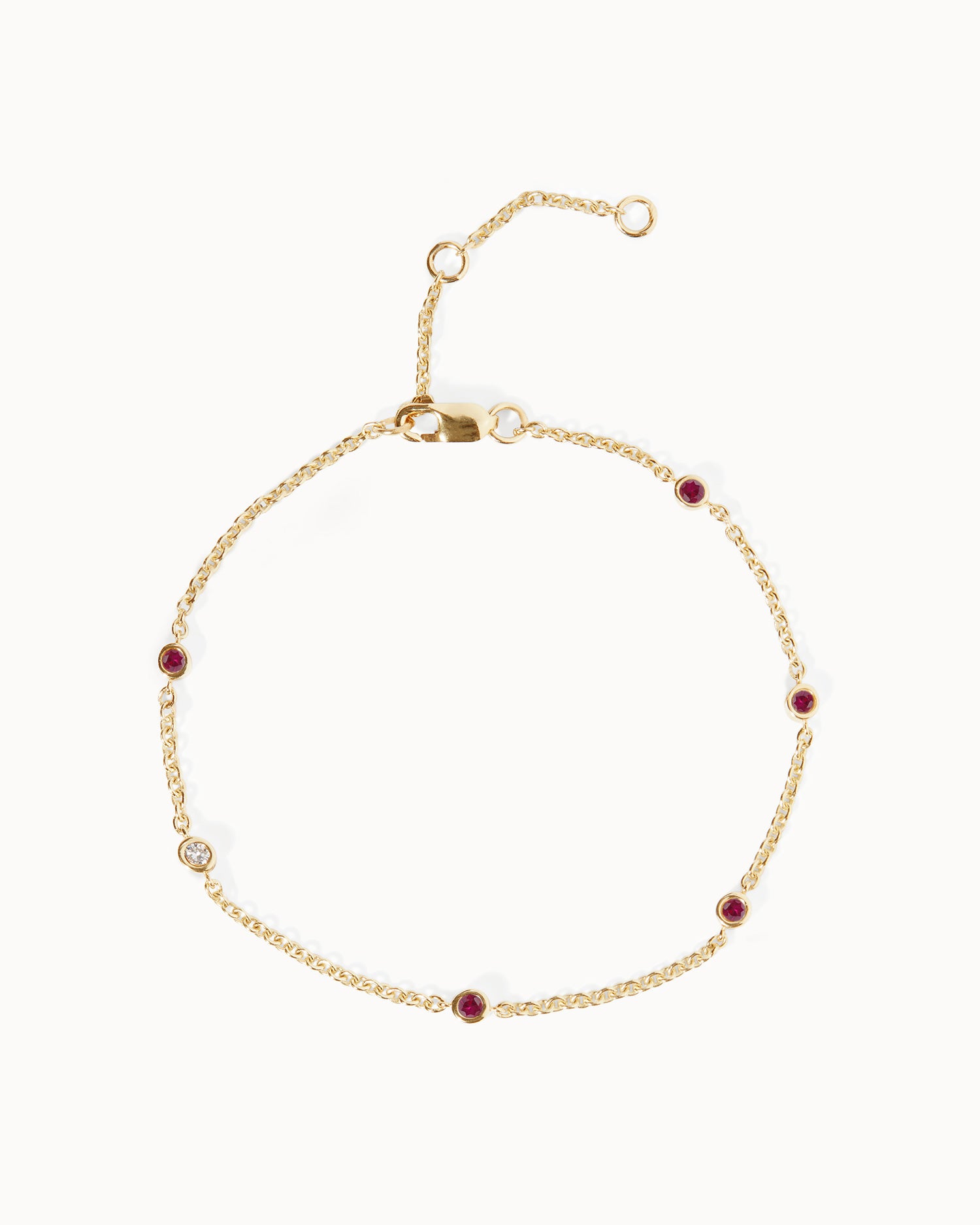 July Ruby Birthstone Station Bracelet