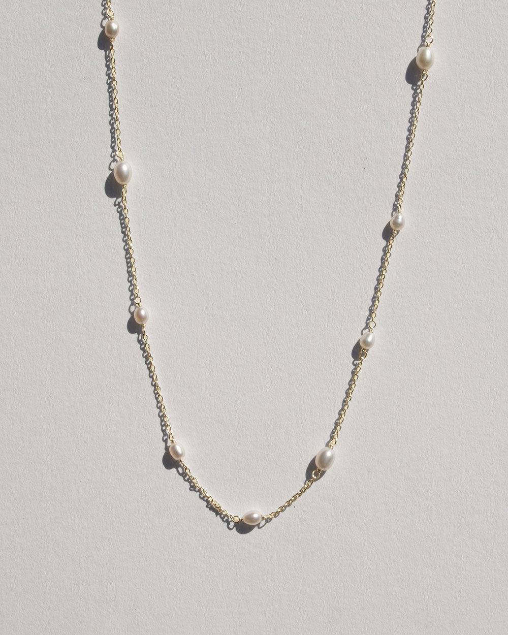 Solid Gold Long Pearl Necklace