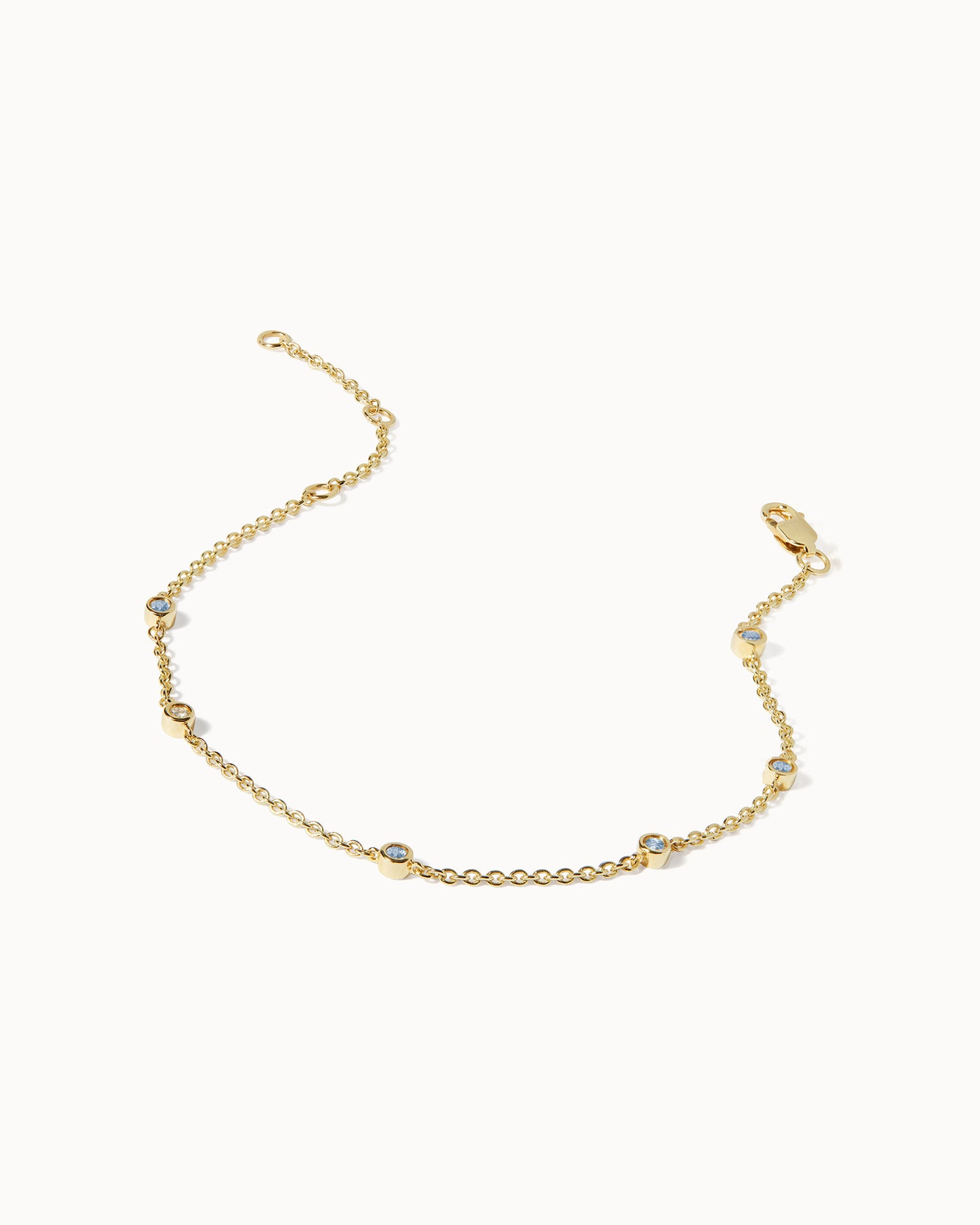 March Aquamarine Birthstone Station Bracelet