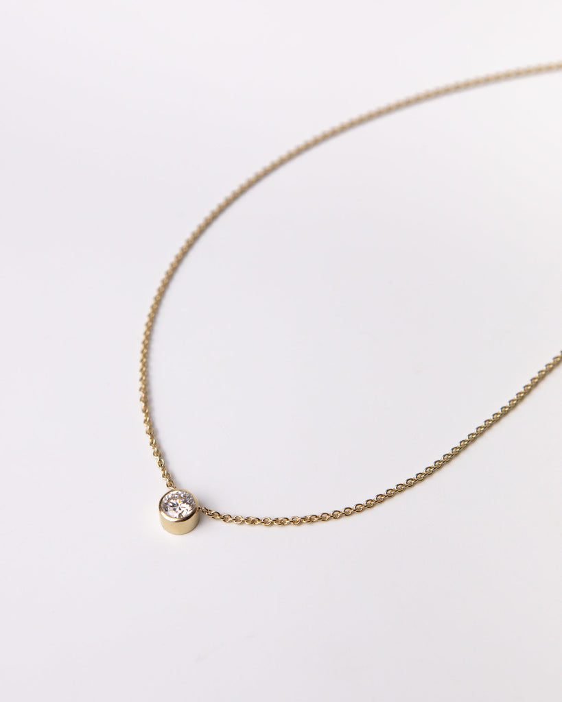 0.8ct lab grown white brilliant cut diamond necklace made of 9ct solid yellow gold Handcrafted in London by Maya Magal London