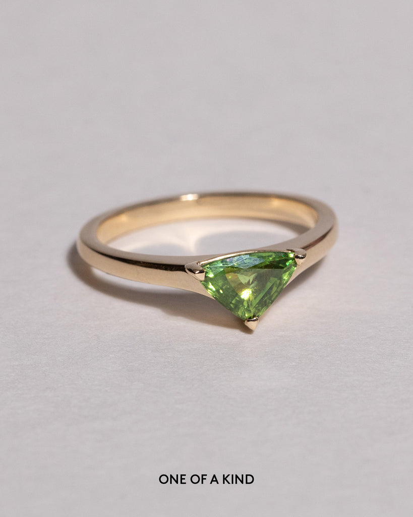 Bright green sapphire solitaire ring Handmade in our London workshop with an ethically sourced gemstone and recycled solid gold by Maya Magal London