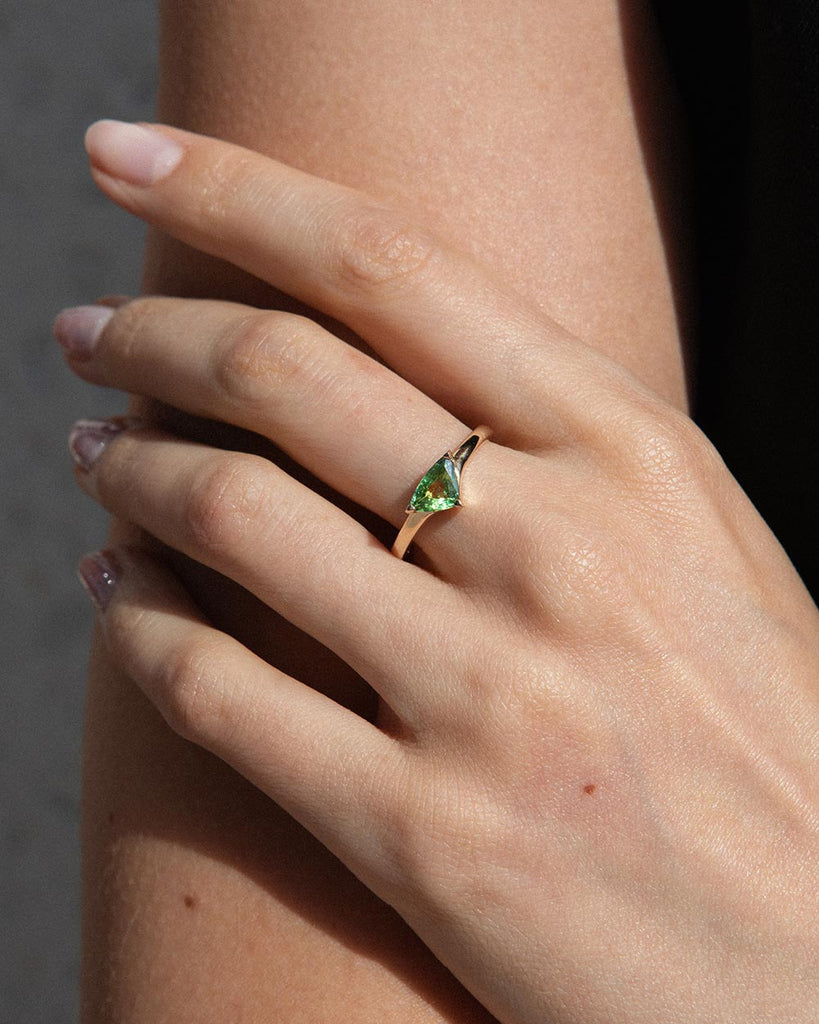 Bright green sapphire solitaire ring Handmade in our London workshop with an ethically sourced gemstone and recycled solid gold by Maya Magal London