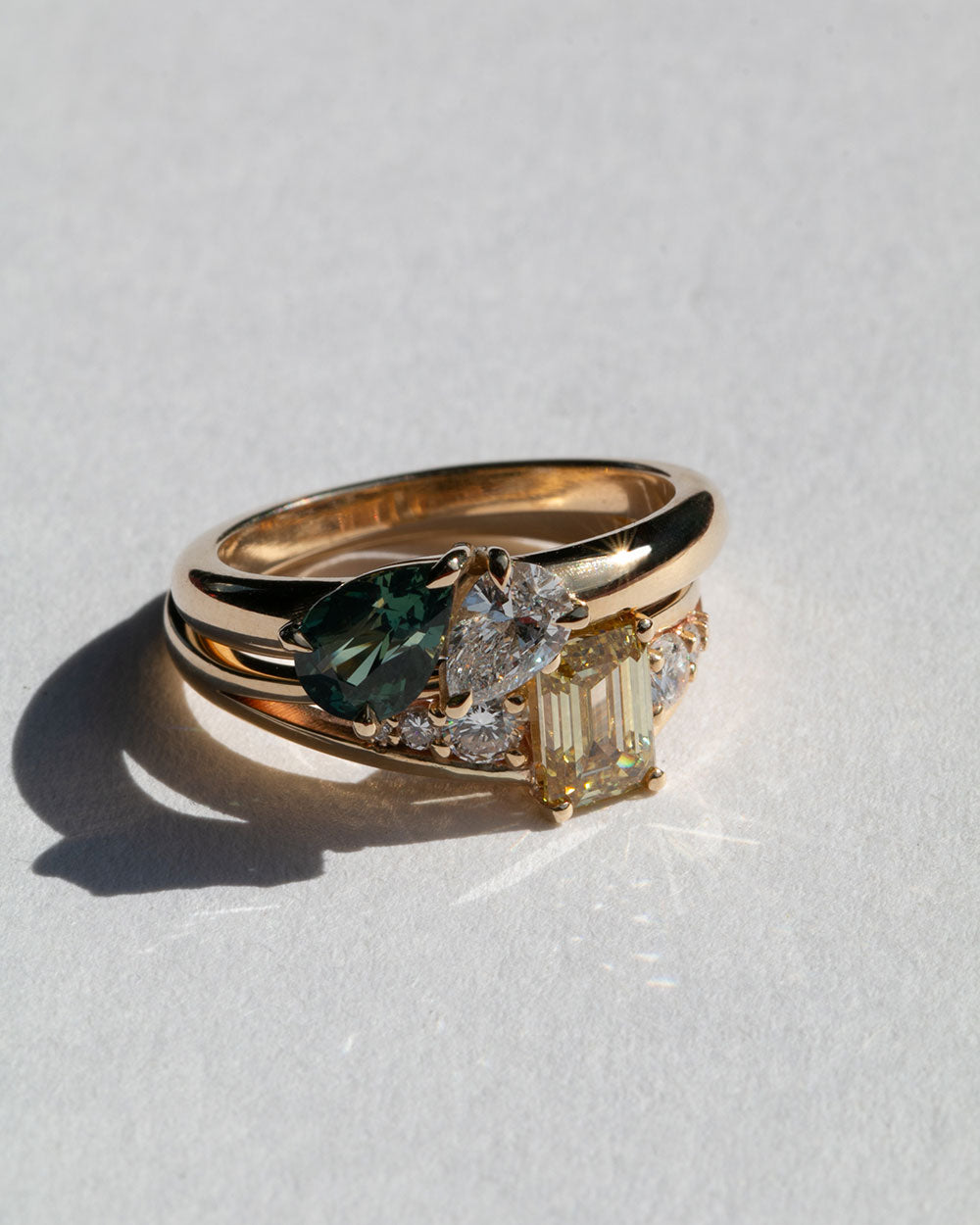 Piper 1ct Yellow Diamond Ring displayed with another ring