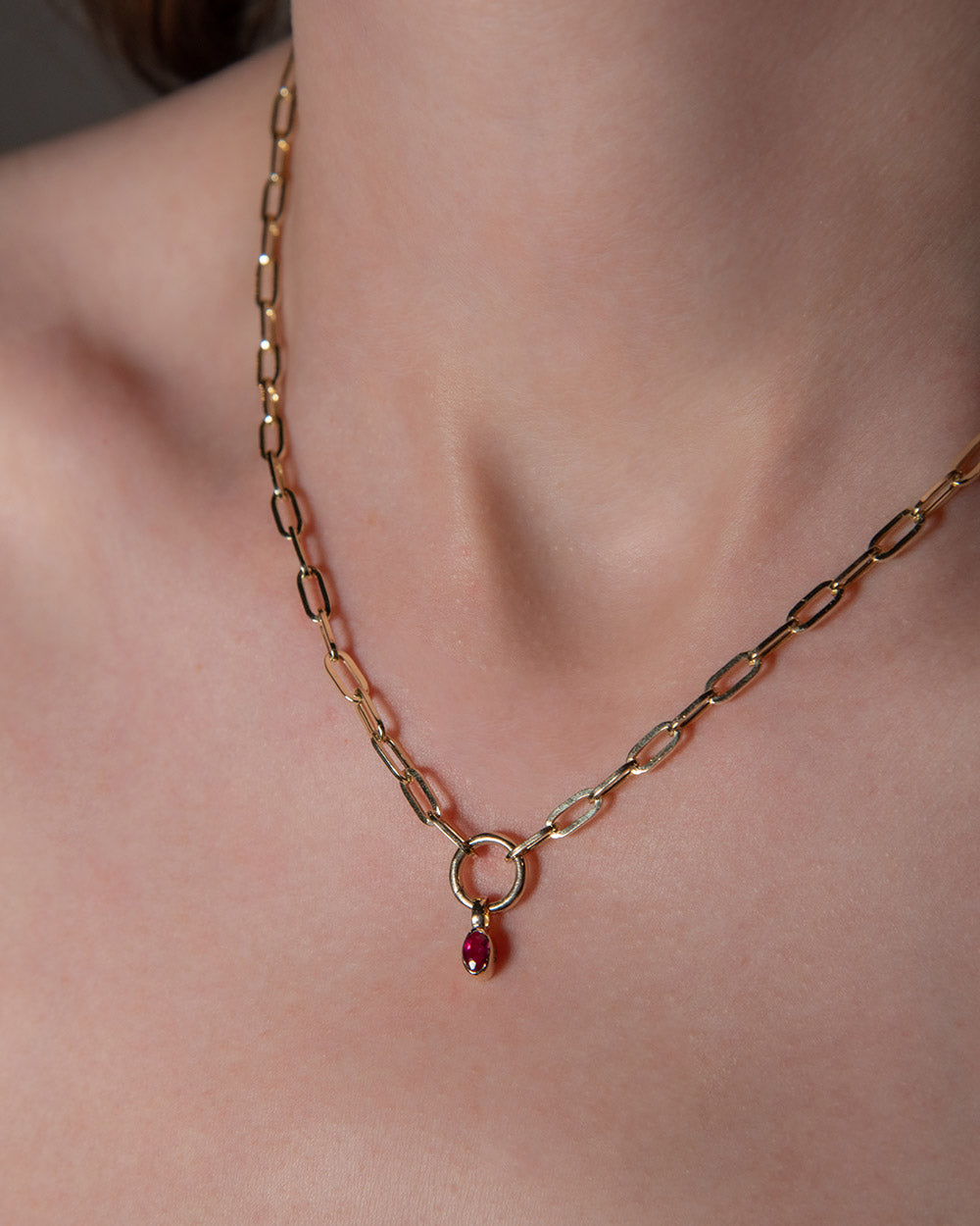 July Ruby Birthstone Oval Charm