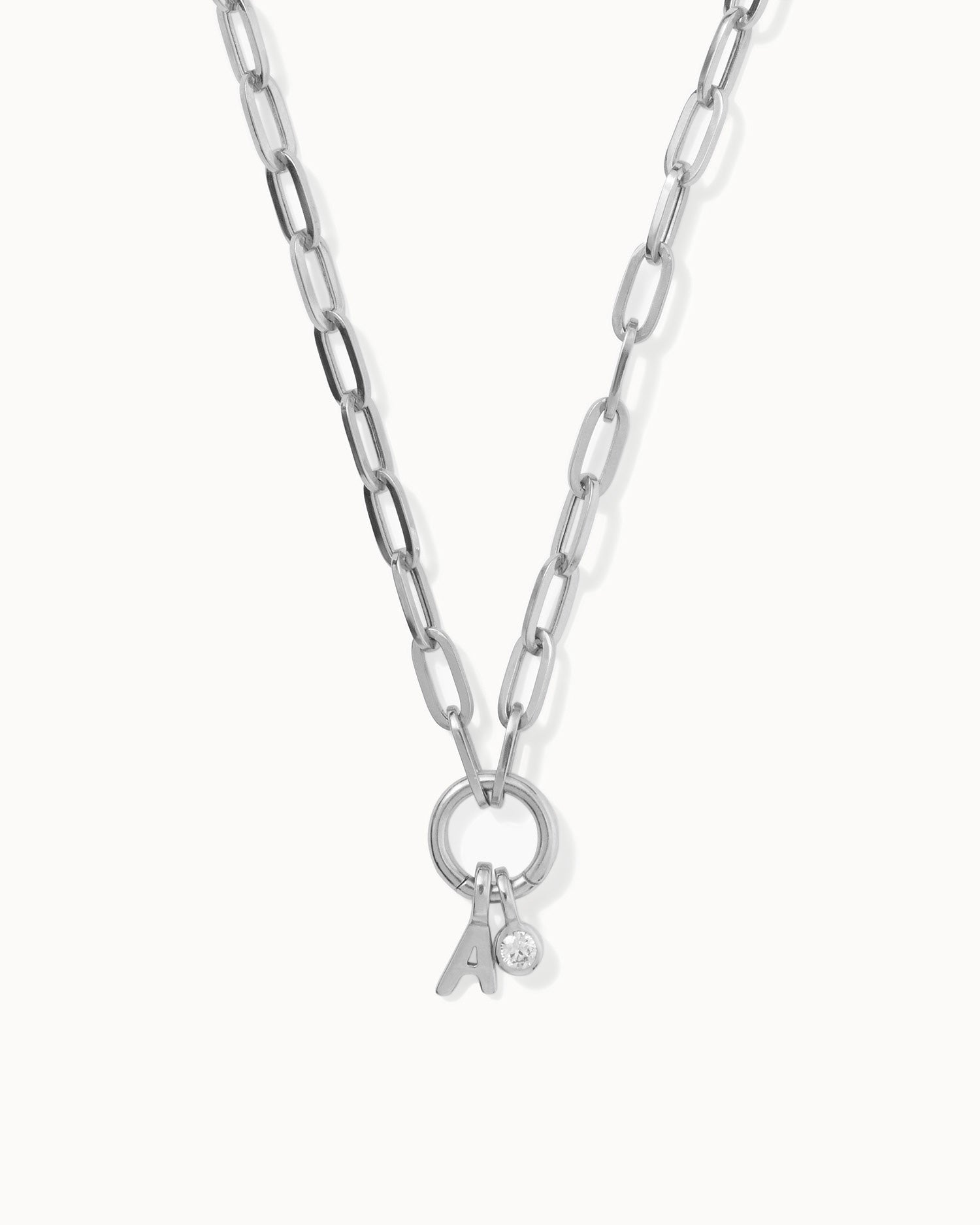 Paper Chain Initial Diamond Charm Necklace
