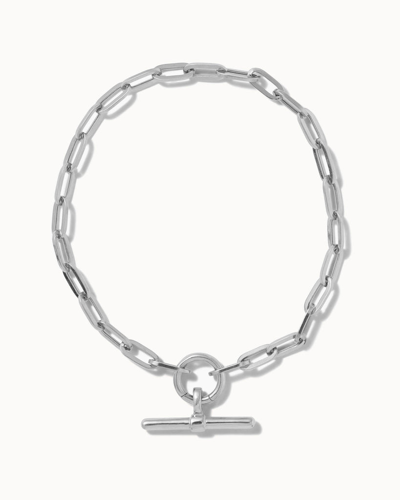 Recycled 925 sterling silver chain bracelet with t-bar charm handmade in London by Maya Magal London