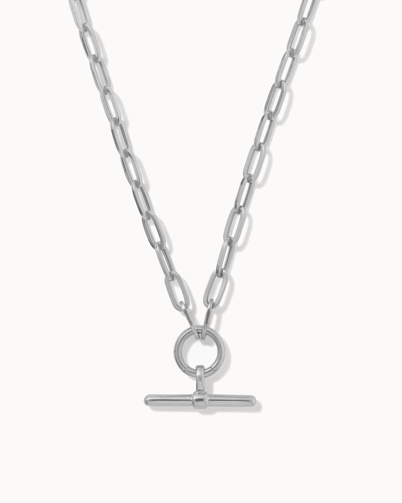 Recycled 925 sterling silver chain necklace with t-bar charm handmade in London by Maya Magal London