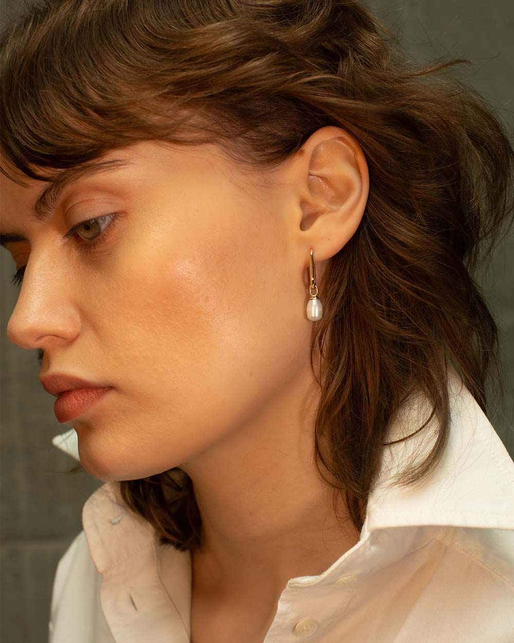Solid Gold Pearl Hoop Earrings