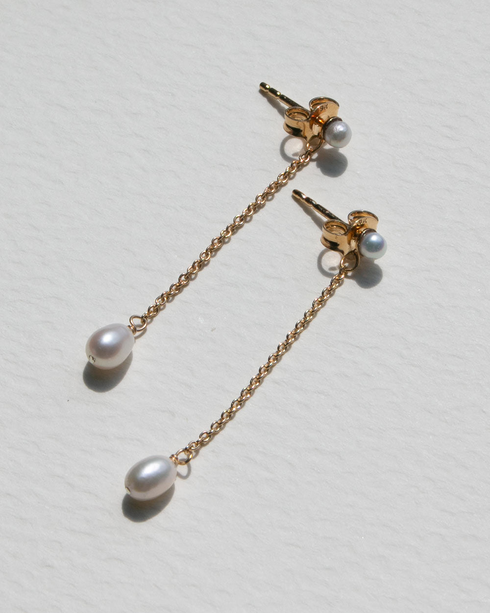 Solid Gold Drop Pearl Earrings