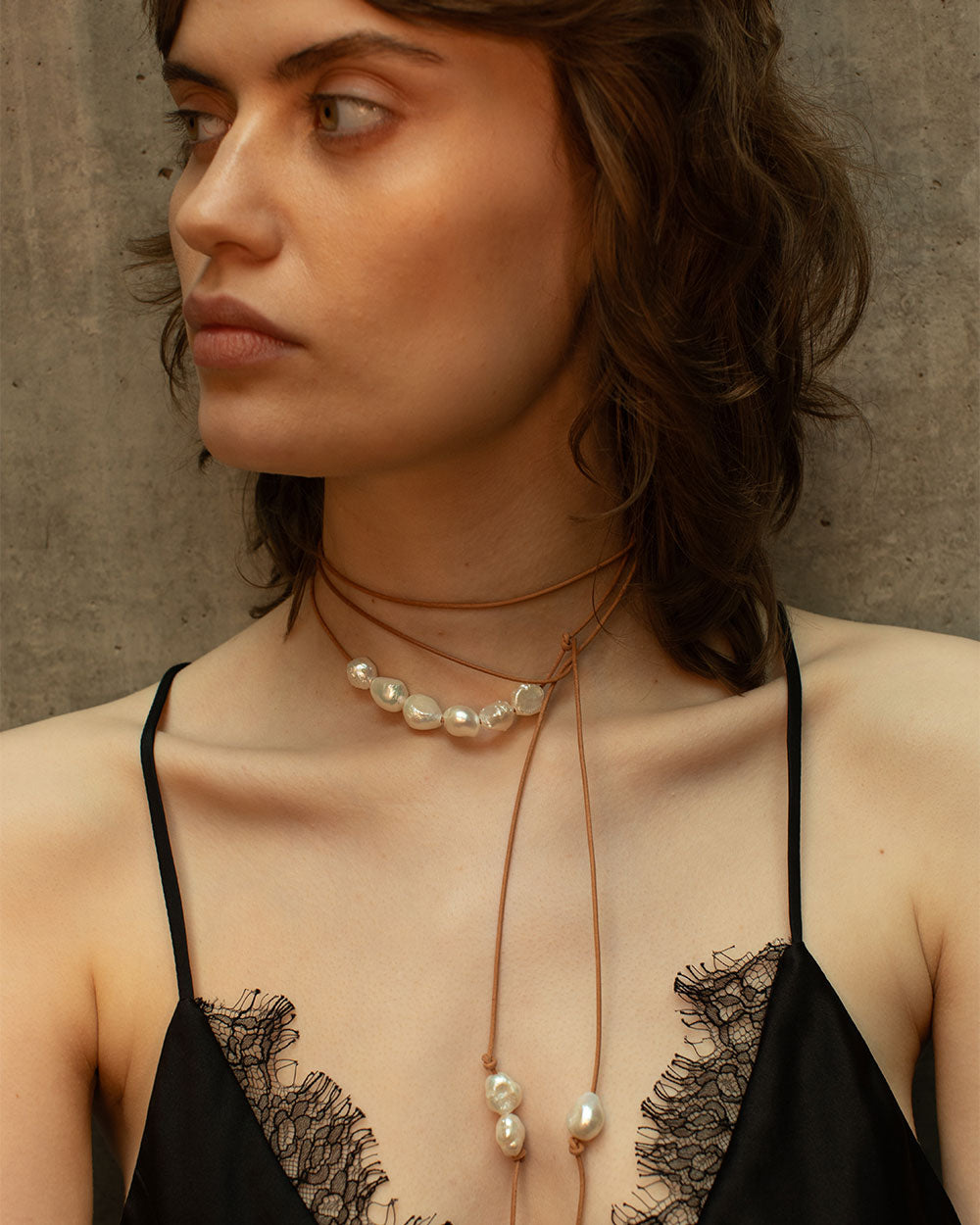 Baroque Pearl Leather Wrap Necklace