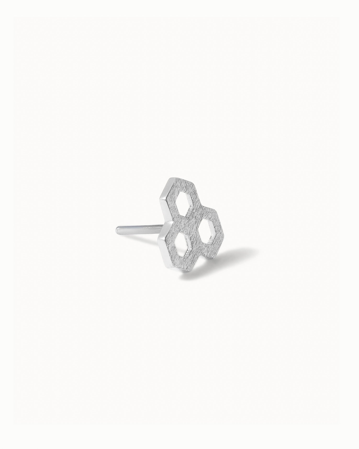 Side view of solid white gold Honeycomb Flat Back Stud.