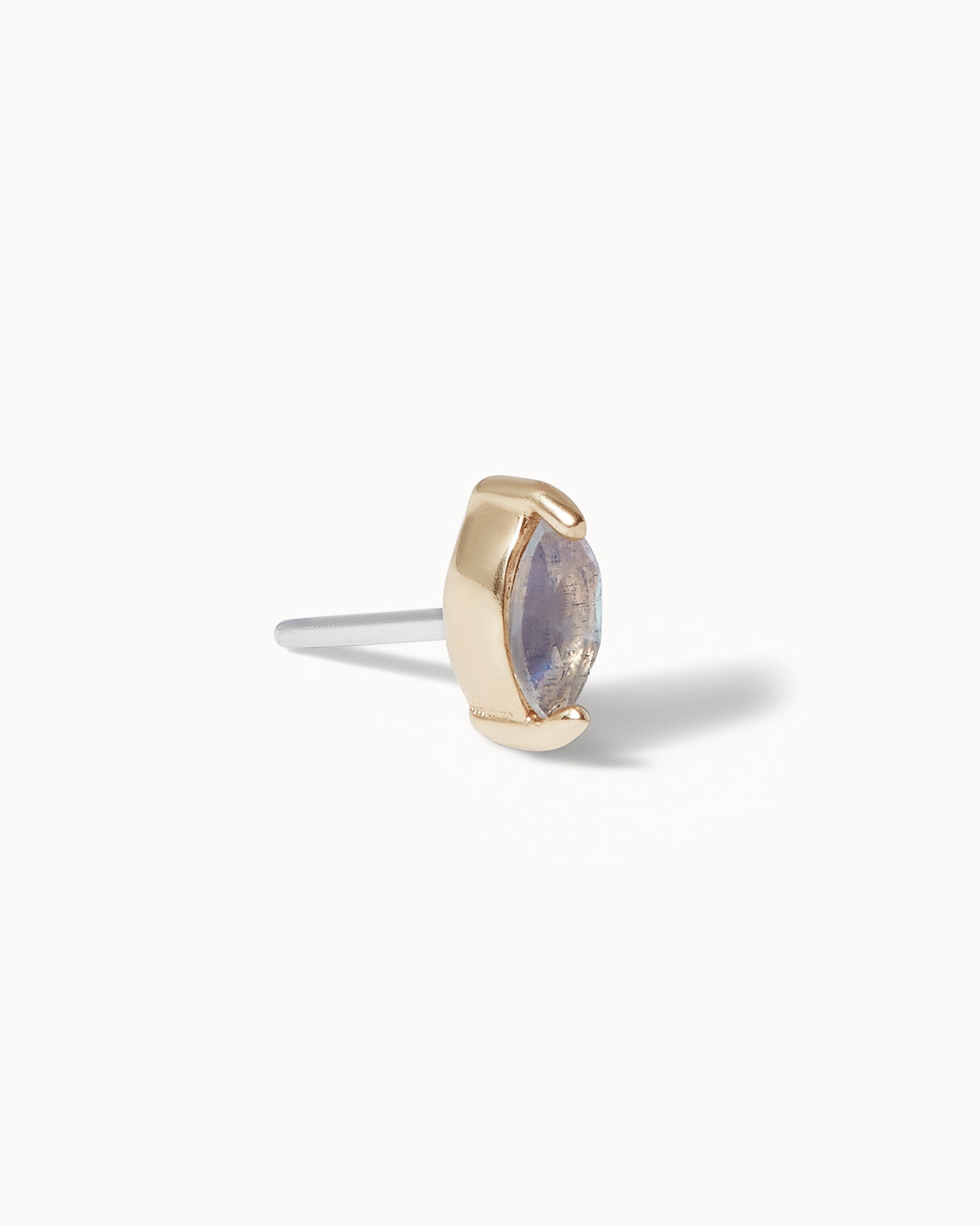 Marquise labradorite earring stud threadless jewellery set in solid 14ct gold.