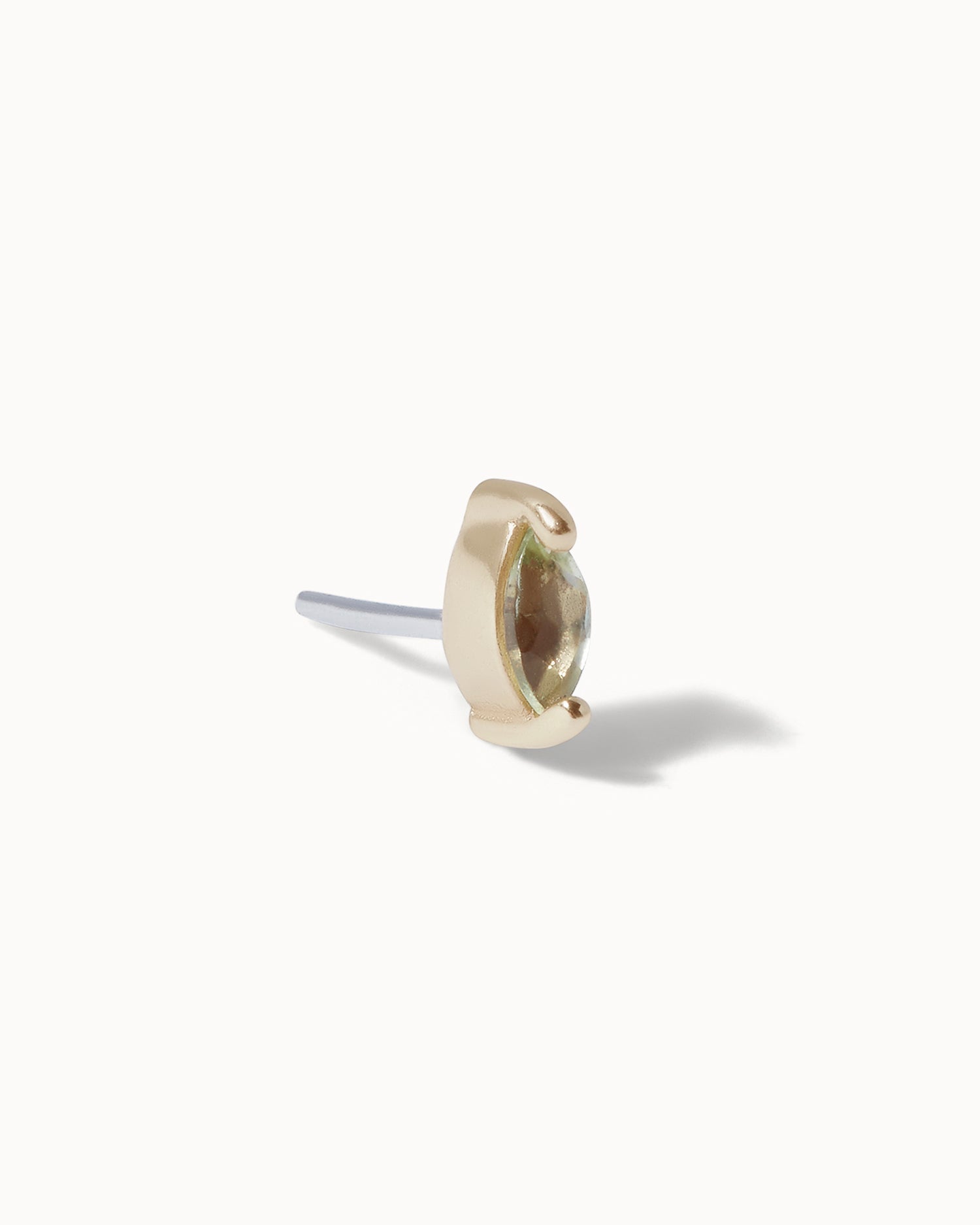 Side view of Marquise peridot 14ct recycled solid gold earring
