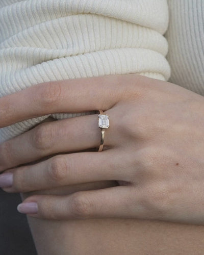 18ct Gold Emerald Cut 1ct Lab Grown Diamond Ring on model