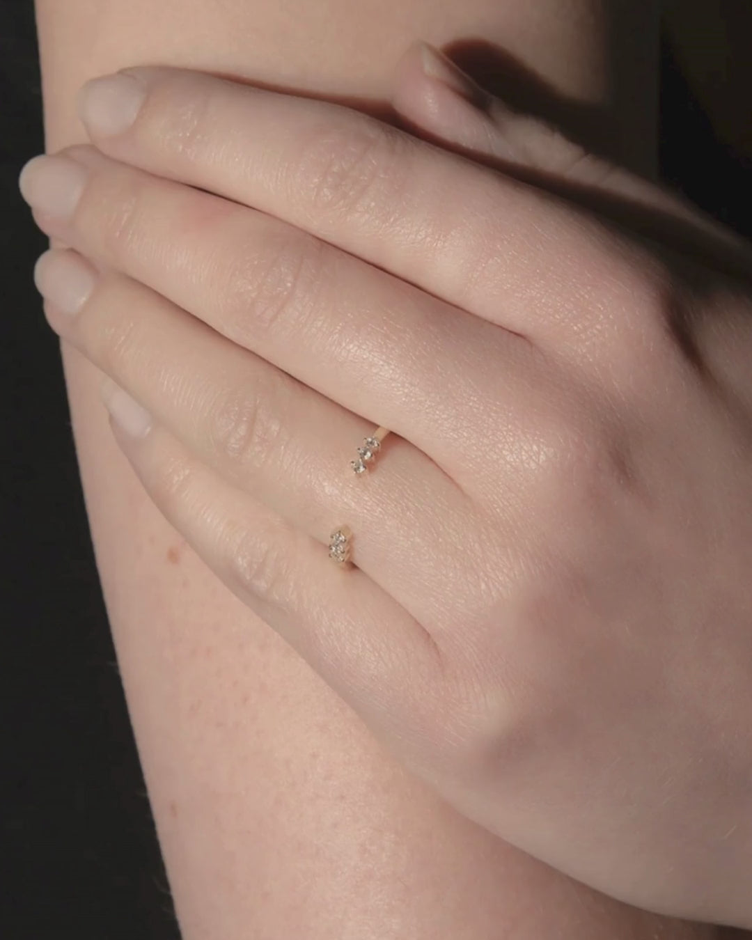 9ct Yellow Gold Diamond Trio Open Ring on model 