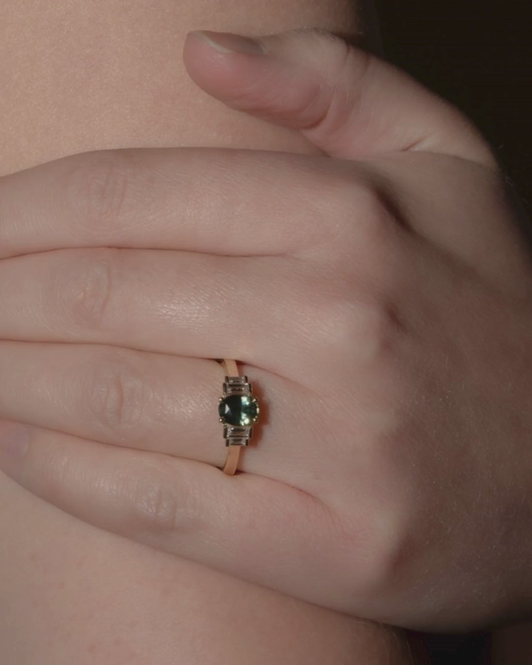 video of 9 Ct solid gold Nina 1.22ct Green Sapphire Ring on model 