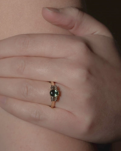 video of 9 Ct solid gold Nina 1.22ct Green Sapphire Ring on model 