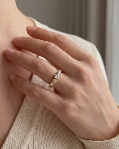 Video of model wearing 9 Ct solid gold Vega Diamond Ring.