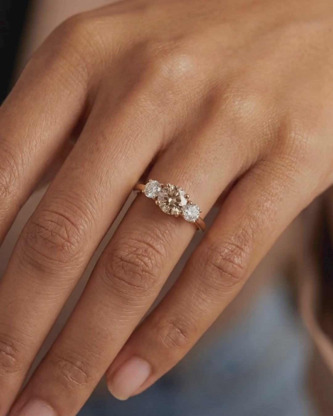 video of 18Ct solid gold Noor 1.02ct Champagne Diamond Ring on model 