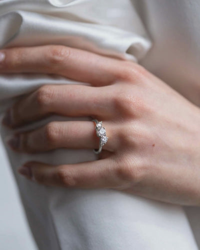 18ct White Gold Lab Grown 0.5ct Diamond Cluster Ring on model