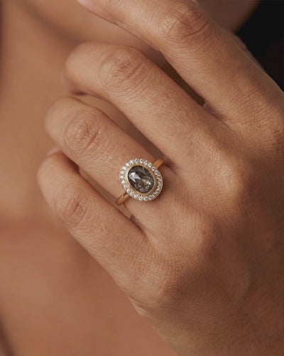 video of 9 Ct solid gold Nieve 1.2ct Grey Diamond Ring on model 