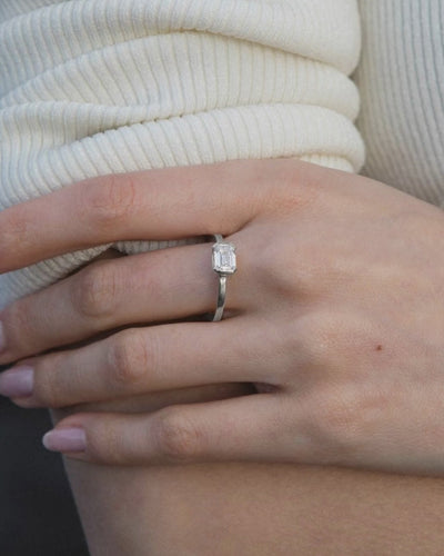Platinum Emerald Cut 1ct Lab Grown Diamond Ring on model