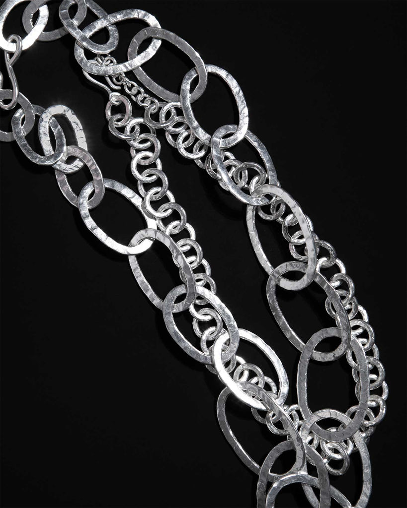 Oversized statement chain necklace with hammered texture Handcrafted in sterling silver in London by Maya Magal London