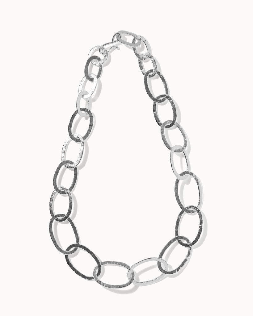 Oversized statement chain necklace with hammered texture Handcrafted in sterling silver in London by Maya Magal London